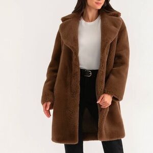 NWT Super Soft Teddy Brown Faux Fur Coat Size Medium to XLarge